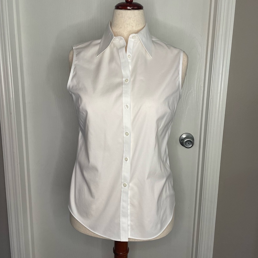 Brooks Brothers sleeveless white stretch no-iron blouse size 10